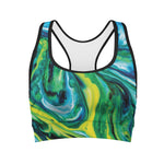 Blue And Green Acid Melt Print Women's Sports Bra