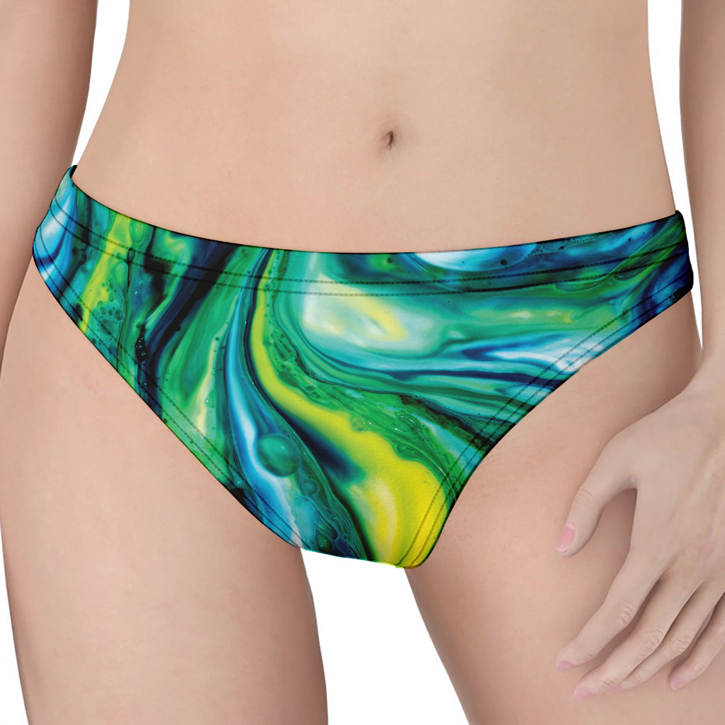 Blue And Green Acid Melt Print Women's Thong