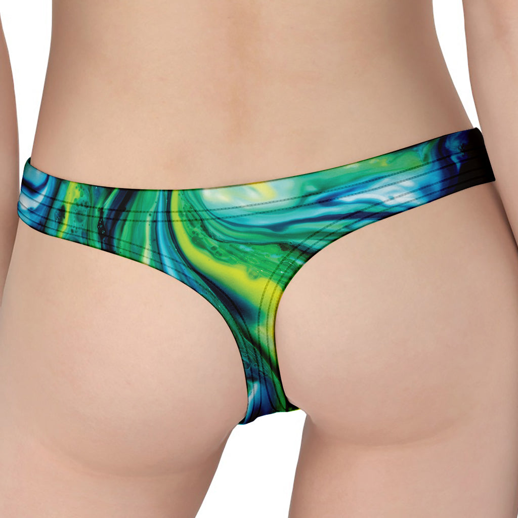 Blue And Green Acid Melt Print Women's Thong