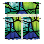 Blue And Green Stained Glass Print 3 Piece Kitchen Curtains