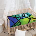 Blue And Green Stained Glass Print Baby Crib Sheet