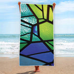 Blue And Green Stained Glass Print Beach Towel