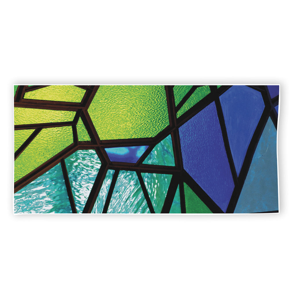 Blue And Green Stained Glass Print Beach Towel