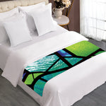 Blue And Green Stained Glass Print Bed Runner
