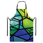 Blue And Green Stained Glass Print Bib Apron With Pocket