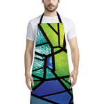 Blue And Green Stained Glass Print Bib Apron With Pocket