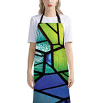 Blue And Green Stained Glass Print Bib Apron With Pocket