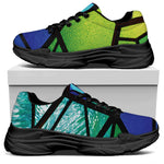 Blue And Green Stained Glass Print Black Chunky Shoes