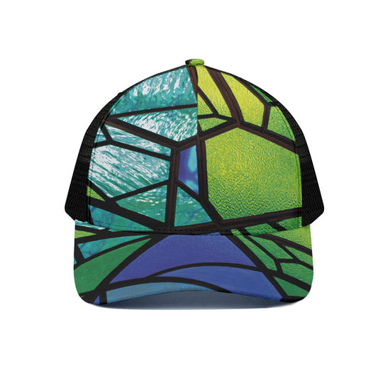 Blue And Green Stained Glass Print Black Mesh Trucker Cap