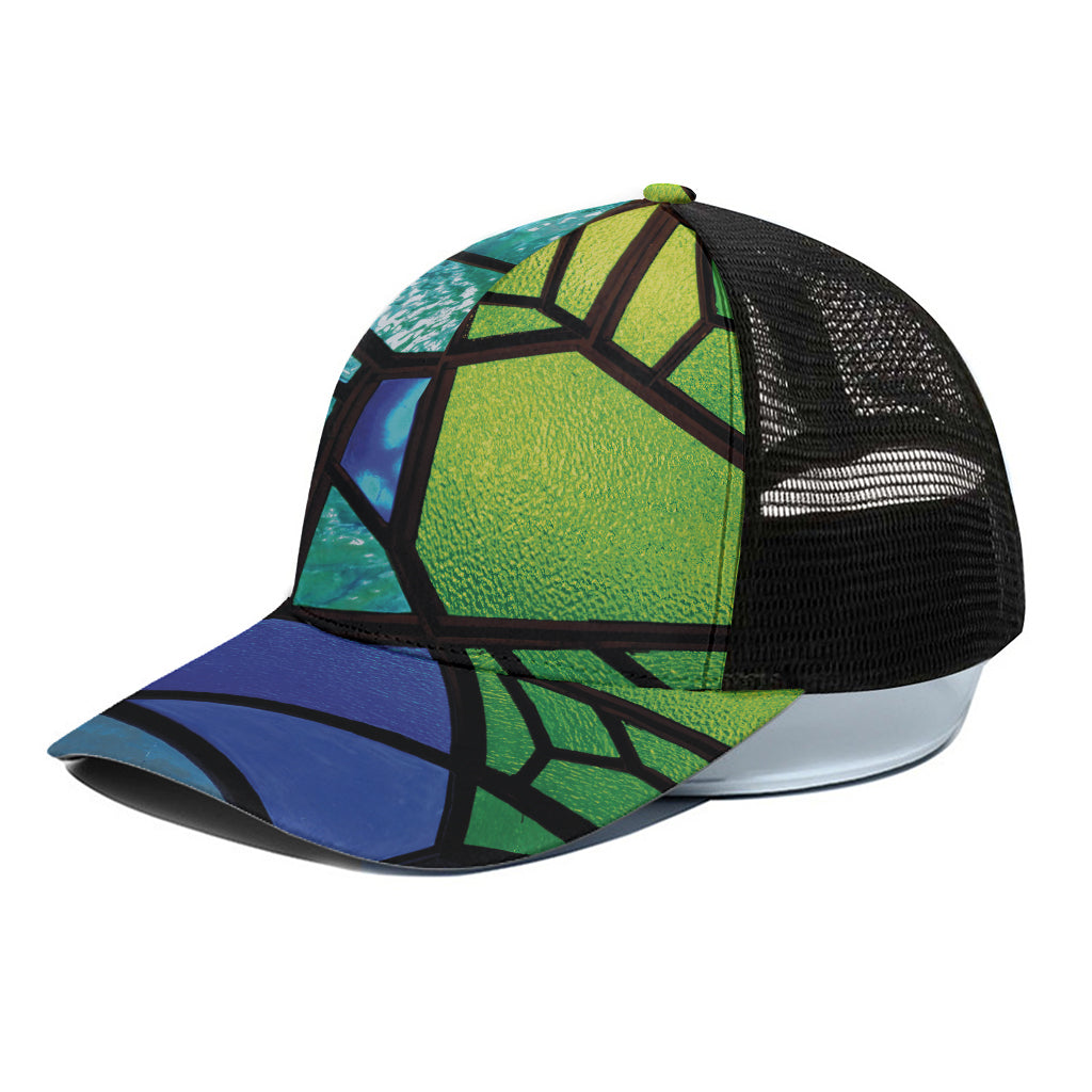 Blue And Green Stained Glass Print Black Mesh Trucker Cap