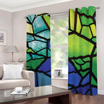 Blue And Green Stained Glass Print Blackout Grommet Curtains