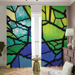 Blue And Green Stained Glass Print Blackout Pencil Pleat Curtains