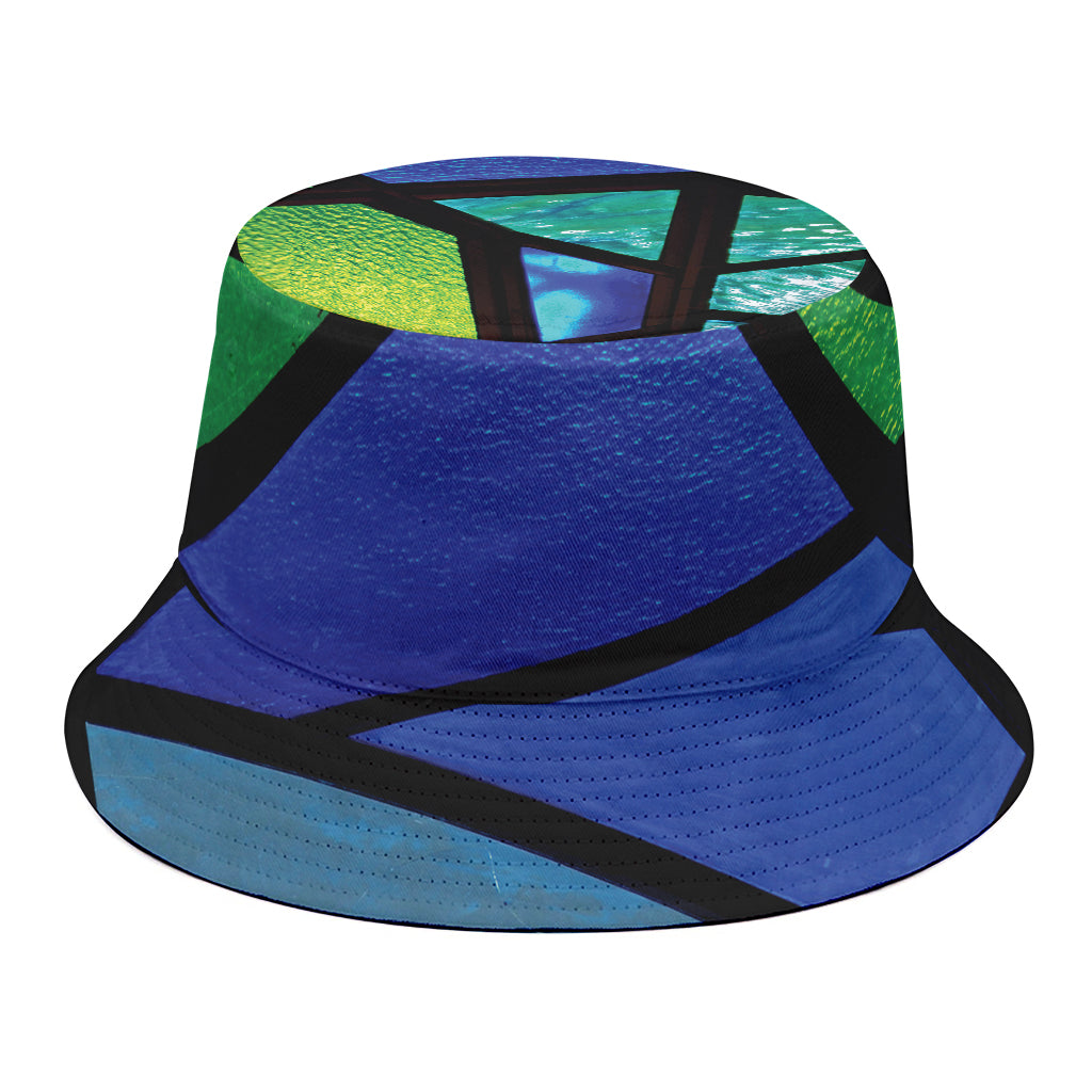Blue And Green Stained Glass Print Bucket Hat