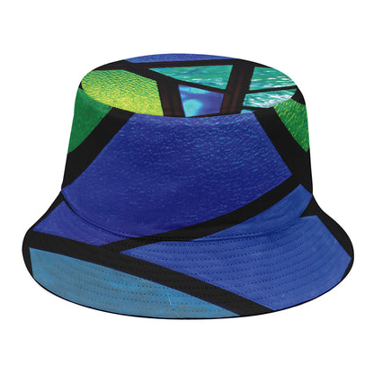 Blue And Green Stained Glass Print Bucket Hat