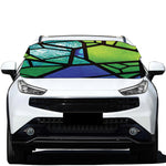 Blue And Green Stained Glass Print Car Windshield Snow Cover