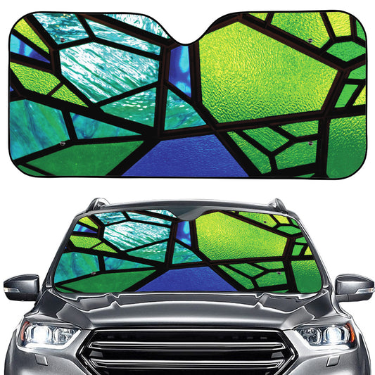 Blue And Green Stained Glass Print Car Windshield Sun Shade