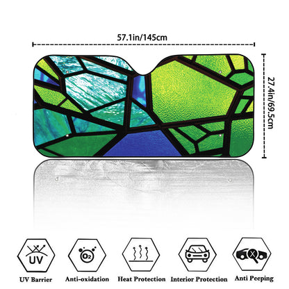 Blue And Green Stained Glass Print Car Windshield Sun Shade