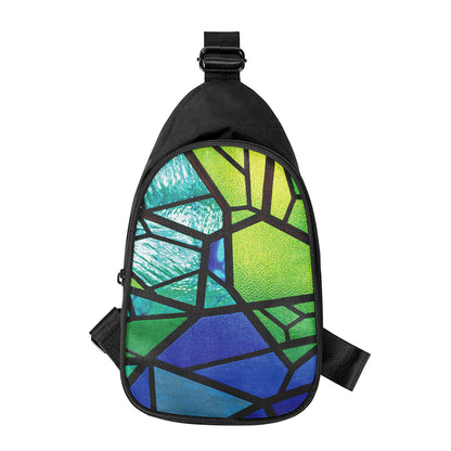 Blue And Green Stained Glass Print Chest Bag