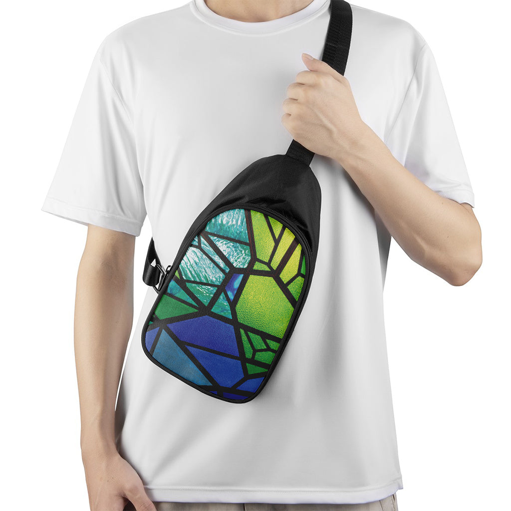 Blue And Green Stained Glass Print Chest Bag