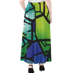 Blue And Green Stained Glass Print Chiffon Maxi Skirt
