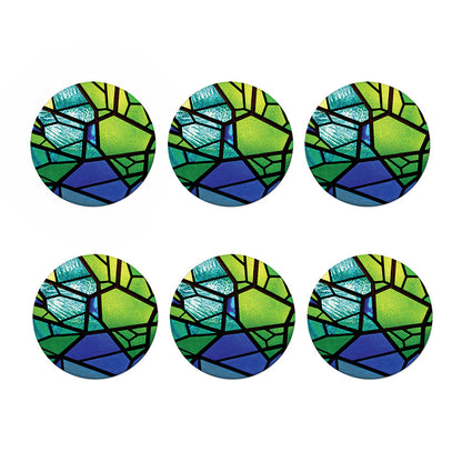 Blue And Green Stained Glass Print Coaster Set