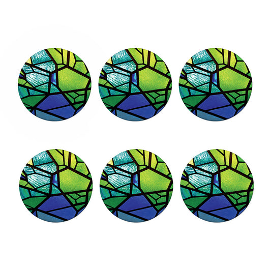 Blue And Green Stained Glass Print Coaster Set