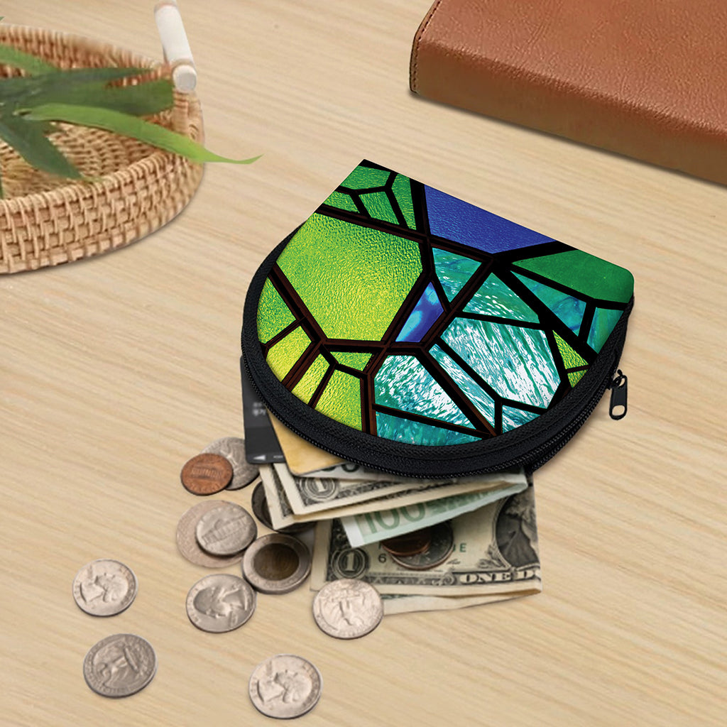 Blue And Green Stained Glass Print Coin Purse