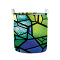 Blue And Green Stained Glass Print Collapsible Laundry Basket