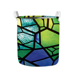 Blue And Green Stained Glass Print Collapsible Laundry Basket