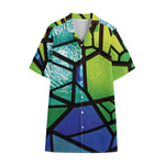 Blue And Green Stained Glass Print Cotton Hawaiian Shirt