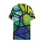 Blue And Green Stained Glass Print Cotton Hawaiian Shirt