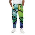 Blue And Green Stained Glass Print Cotton Pants