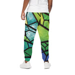 Blue And Green Stained Glass Print Cotton Pants