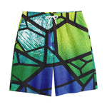 Blue And Green Stained Glass Print Cotton Shorts