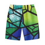 Blue And Green Stained Glass Print Cotton Shorts