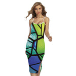 Blue And Green Stained Glass Print Cross Back Cami Dress