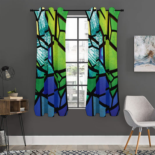 Blue And Green Stained Glass Print Curtain