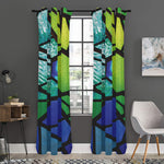 Blue And Green Stained Glass Print Curtain