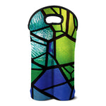Blue And Green Stained Glass Print Double Neoprene Wine Tote