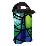 Blue And Green Stained Glass Print Double Neoprene Wine Tote