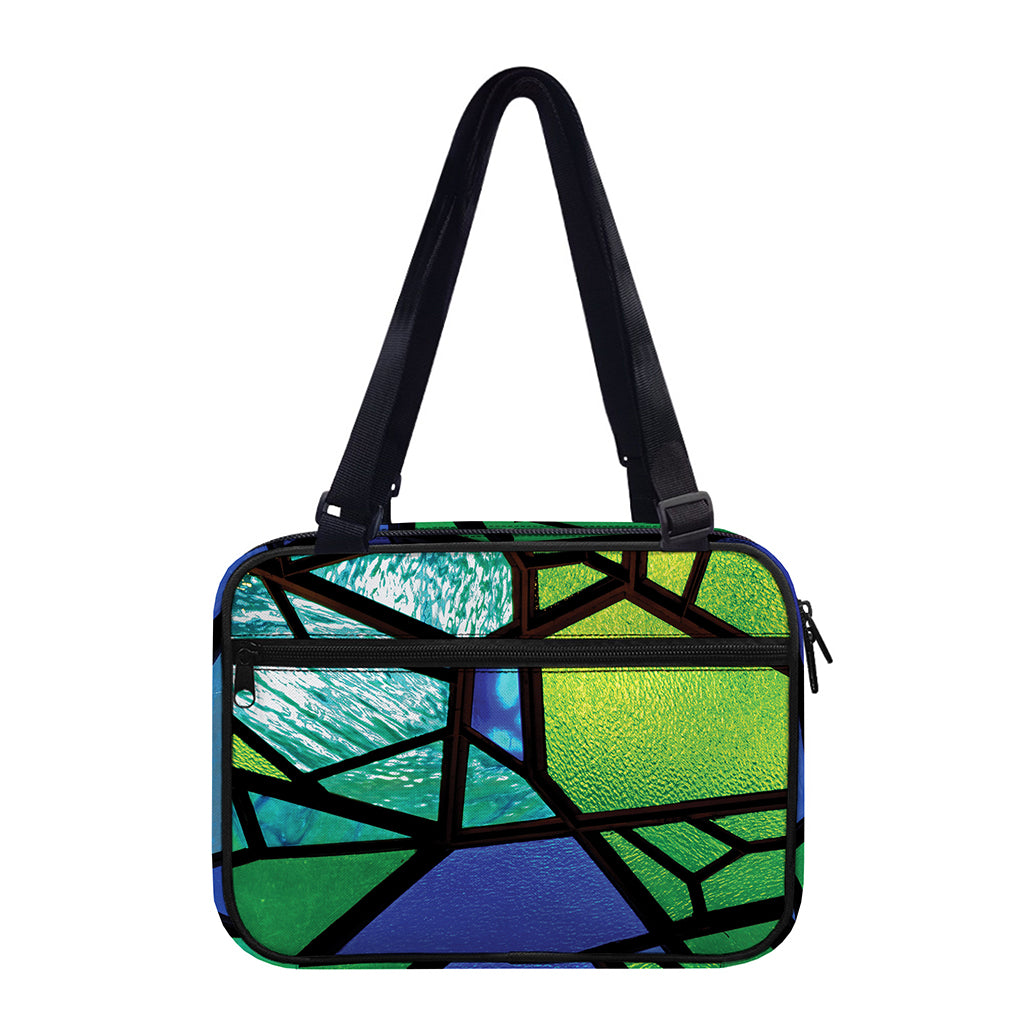 Blue And Green Stained Glass Print Double Strap Bible Bag