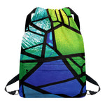 Blue And Green Stained Glass Print Drawstring Backpack
