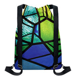 Blue And Green Stained Glass Print Drawstring Backpack