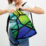 Blue And Green Stained Glass Print Drawstring Backpack