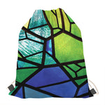 Blue And Green Stained Glass Print Drawstring Bag