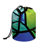 Blue And Green Stained Glass Print Drawstring Makeup Bag