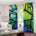 Blue And Green Stained Glass Print Extra Wide Grommet Curtains