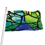 Blue And Green Stained Glass Print Flag
