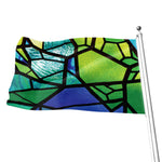Blue And Green Stained Glass Print Flag