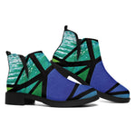 Blue And Green Stained Glass Print Flat Ankle Boots